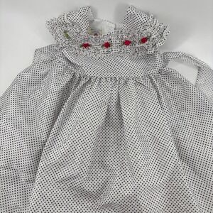 Marmellata Kids Dress 24 Months White Polka Dot Ruffle Rosebud Whimsical Vintage